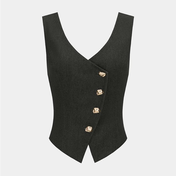 Micas Tops - 061. Micas Metallic Asymmetrical Black Denim Vest M